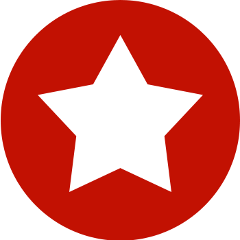 white 5 sided star logo in red circle